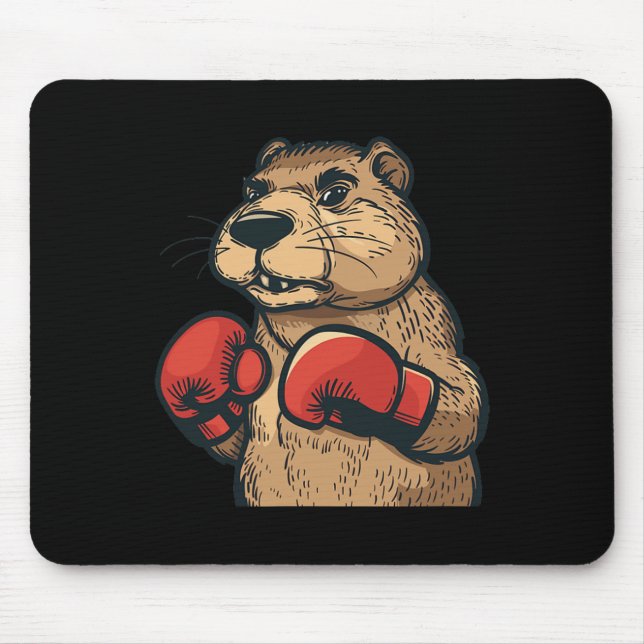 Mousepad Castor Engraçado Com Luvas Vermelhas De Boxas (Frente)
