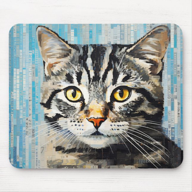 Mousepad Cat Animal Pet Art Decor Paint Mosaico (Frente)