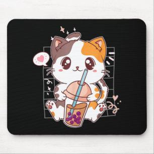 Mousepad Cat Boba Tea Bubble Tea Kawaii Anime Japonês Neko