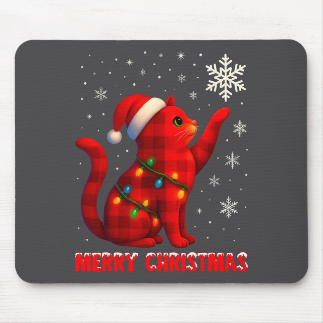 Mousepad Cat Christmas Light Reindeer Santa Christmas Cat L (Frente)