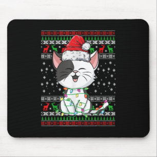 Mousepad Cat Christmas Ugly Xmas Lights Santa Hat Engraçado
