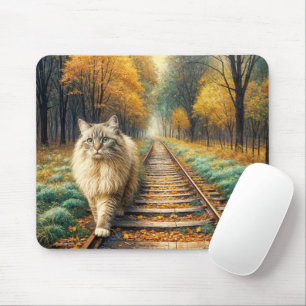 Mousepad Cat Descendo uma Via de Caminho de Ferro