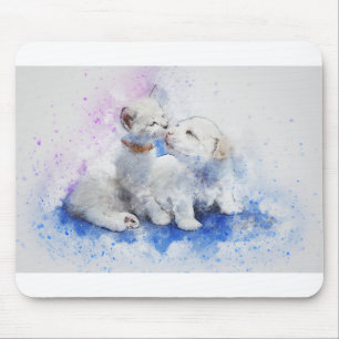 Mousepad Cat Dog Cute Art Abstrato Watercolor Vintage