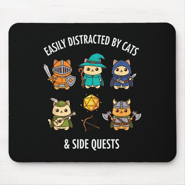 Mousepad Cat Easily Distracted By Cat &amp; Side Quests Rpg (Frente)
