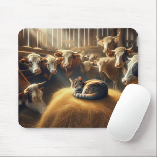Mousepad Cat em um Hay Bale