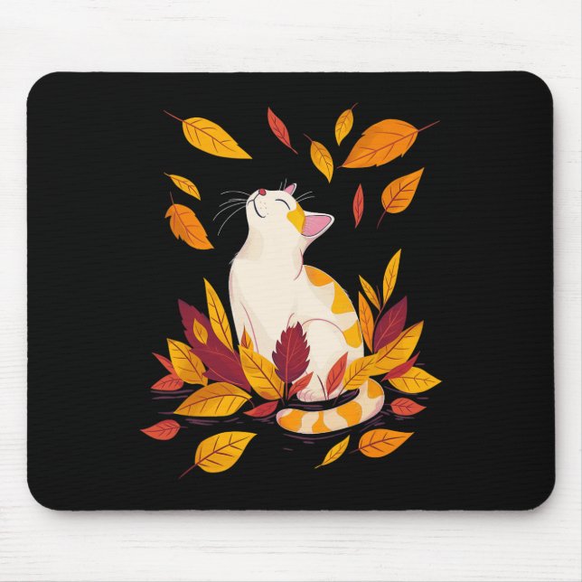 Mousepad Cat Fall Leaf Tree Olá Ação de Graças de outono (Frente)
