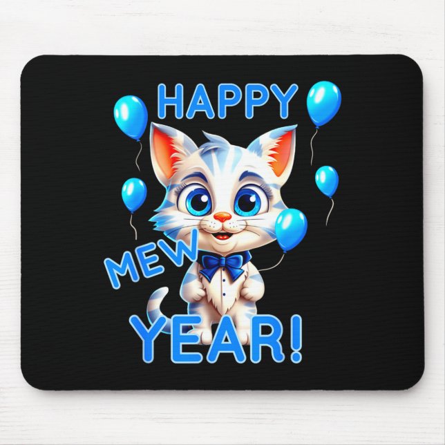 Mousepad Cat Happy New Year Mew Year Funny New Years Party  (Frente)