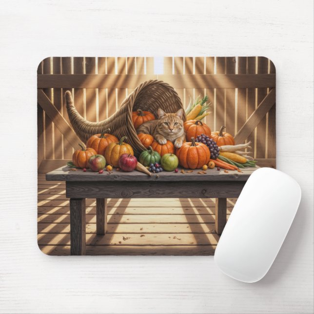 Mousepad Cat In a Thanksgiving Cornucopia (Com mouse)