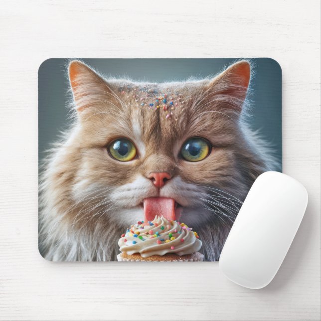 Mousepad Cat Licenciando um Cupcake (Com mouse)