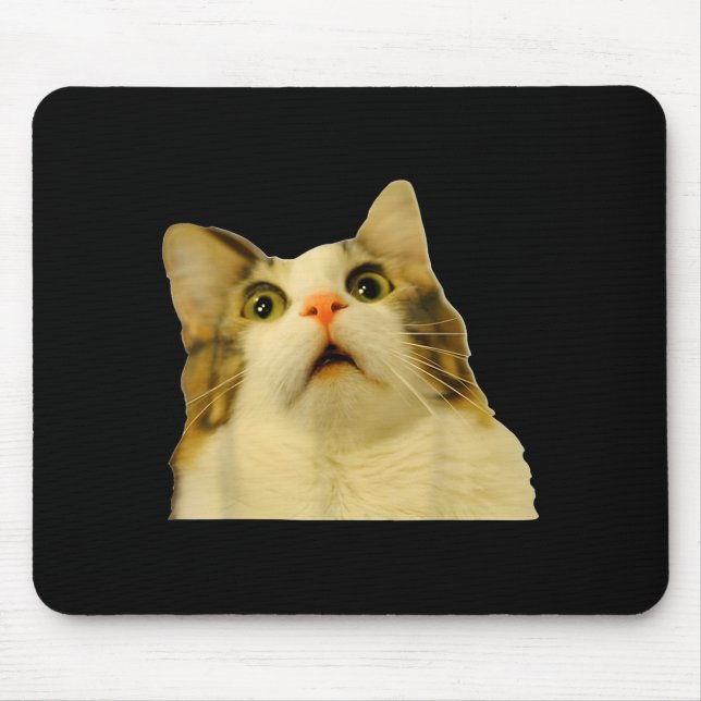Mousepad Cat Meme Shock Cat Face Funny Meme Cat Silly Gift  (Frente)