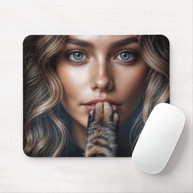 Mousepad Cat Paw Silencing a Pretty Woman (Com mouse)