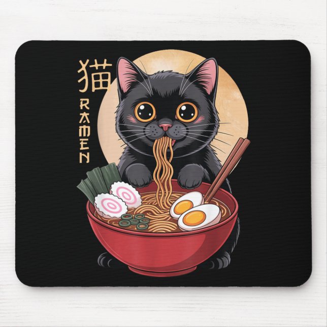 Mousepad Cat Ramen Funny Graphic Tees Japanese Kawaii Cat A (Frente)