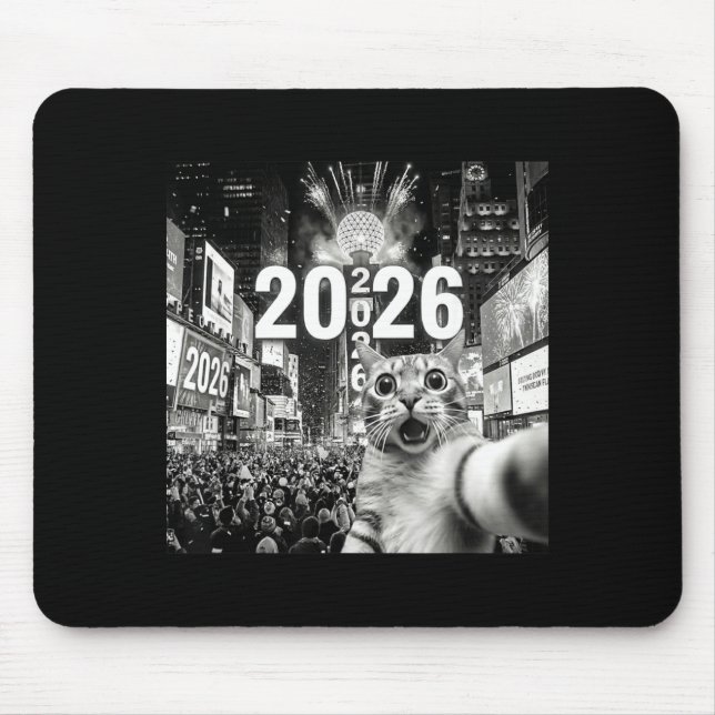 Mousepad Cat Selfie At New York Happy New Years Eve 2026 Ba (Frente)