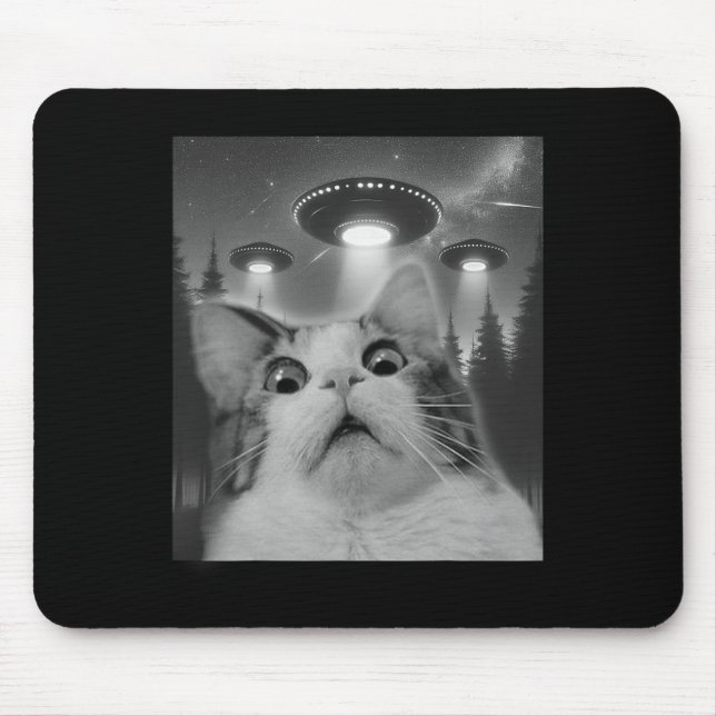 Mousepad Cat Selfie Com Ufos (Frente)