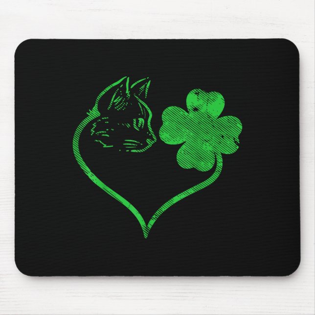 Mousepad Cat Silhouette Shamrock St Patricks Day Kitten Lov (Frente)