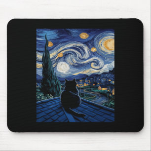 Mousepad Cat Starry Night Van Gogh Cat Art Lover Engraçado 