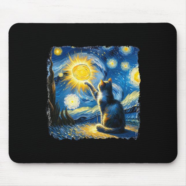 Mousepad Cat Starry Night Van Gogh Cat Para Cat Lover Cat M (Frente)