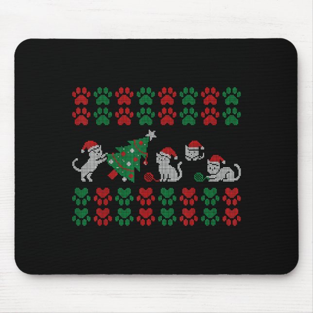 Mousepad Cat Ugly Sweater Pattern Christmas Knitting  (Frente)