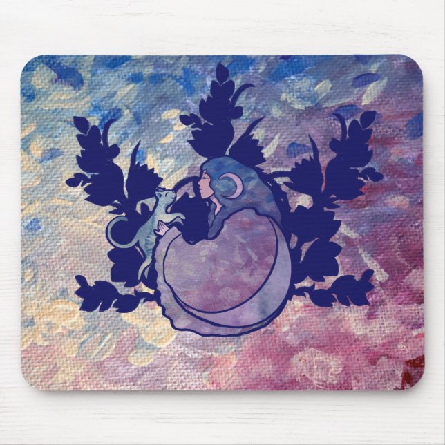 Mousepad Cat Witch Moon Goddese Wiccan Cat Person (Frente)