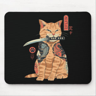 Mousepad Catana Cat Vintage Gato de inspiração japonesa e b