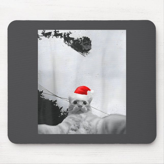 Mousepad Cats Meme Funny Cat Selfie With Santa Hat Christma (Frente)
