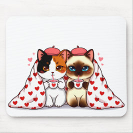 Mousepad Cats Under Heart Blankets