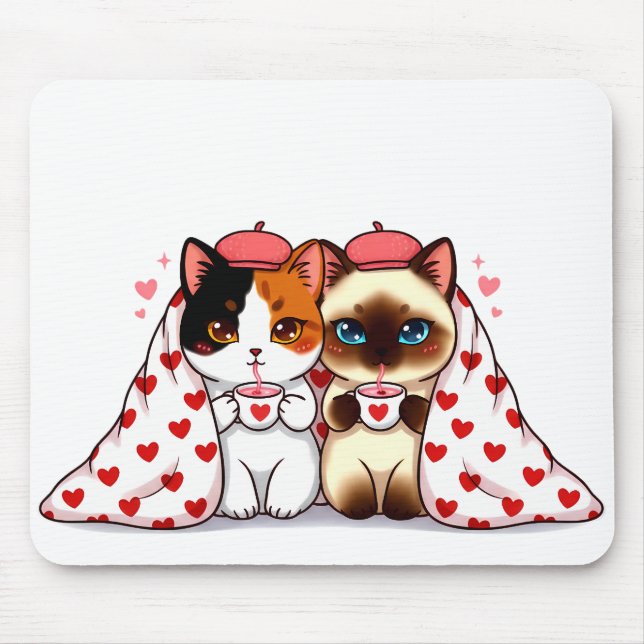 Mousepad Cats Under Heart Blankets (Frente)