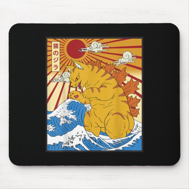 Mousepad Catzilla Cat Anime Japonês Kawaii Engraçado Gráfic (Frente)