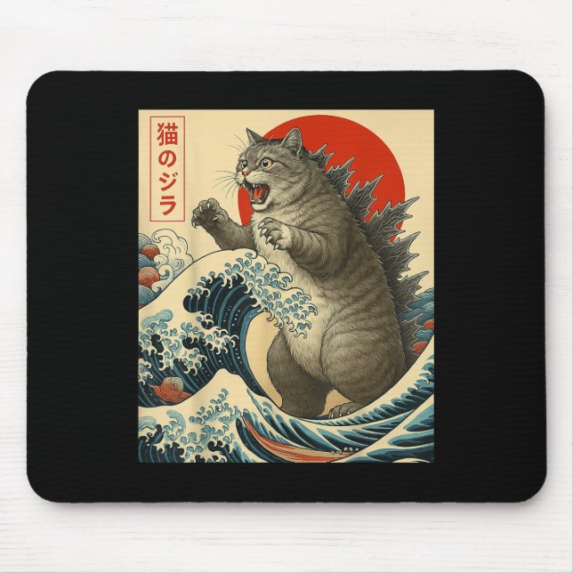 Mousepad Catzilla Cat Arte Japonesa Bonita presentes Para H (Frente)