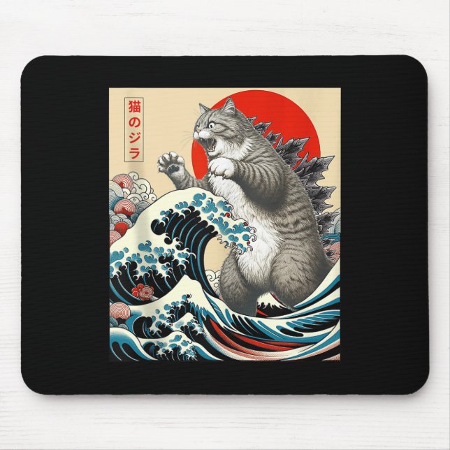 Mousepad Catzilla Cat Arte Japonesa Bonita presentes Para H (Frente)