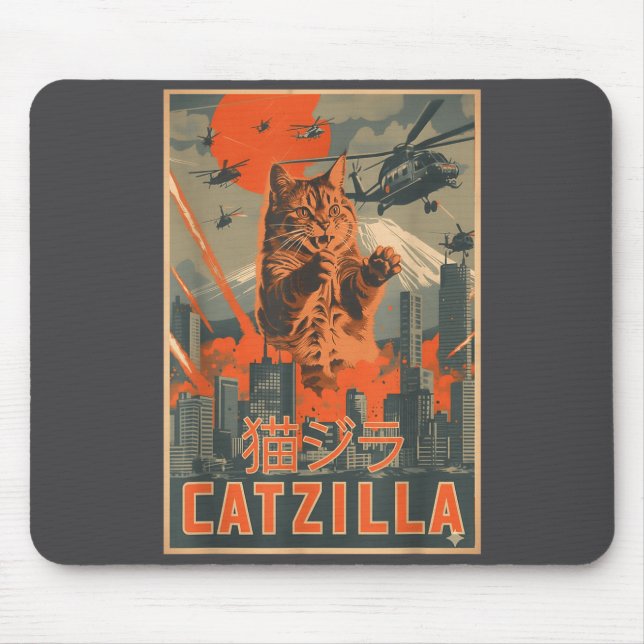 Mousepad Catzilla Cat Japanese Art Funny Cat For Men Women  (Frente)