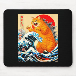 Mousepad Catzilla gato laranja arte japonesa para homens mu