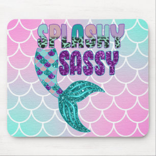 Mousepad Cauda de sereia rosa roxo verde feminino e extrava