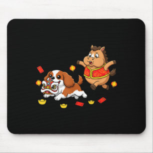 Mousepad Cavaleiro Chinês Cavalo King Charles Spaniel Feliz