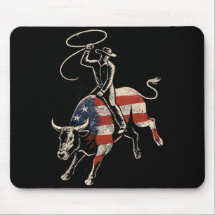 Mousepad Cavaleiro de Touro de Rodeio Americano Bandeira do