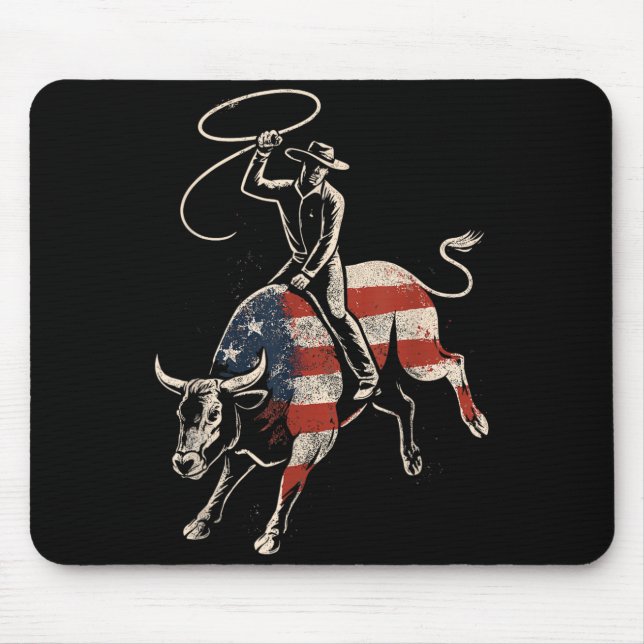 Mousepad Cavaleiro de Touro de Rodeio Americano Bandeira do (Frente)
