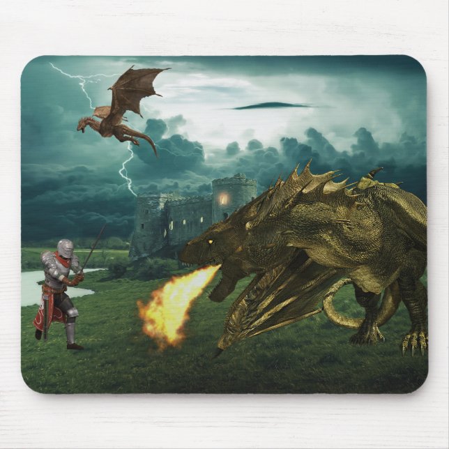 Mousepad Cavaleiro Medieval do Dragão de Queima de Fogo (Frente)