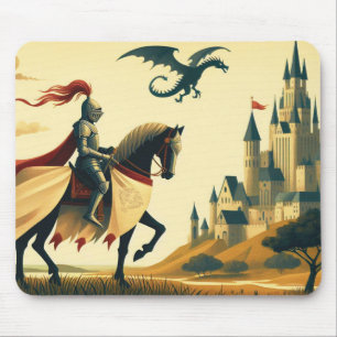 Mousepad Cavaleiro Medieval/dragão/fantasia do castelo
