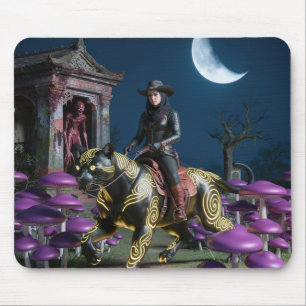 Mousepad Cavaleiro Sombrio Gato Preto Cogumelos Ghoul