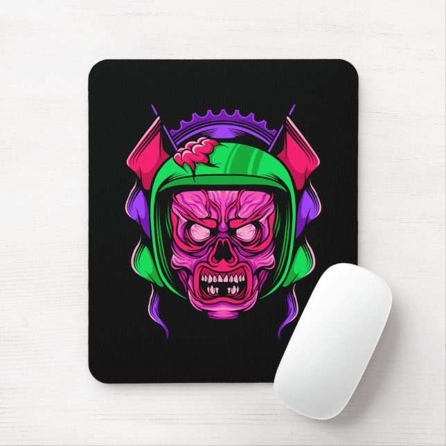 Mousepad Cavaleiro Zumbi de Neon Arte de Caveira (Com mouse)