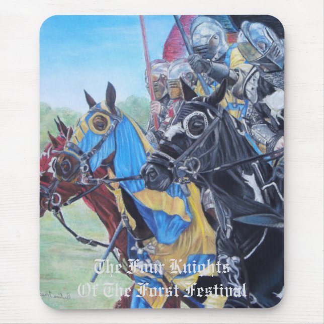 Mousepad cavaleiros medievais joujando em cavalos arte hist (Frente)