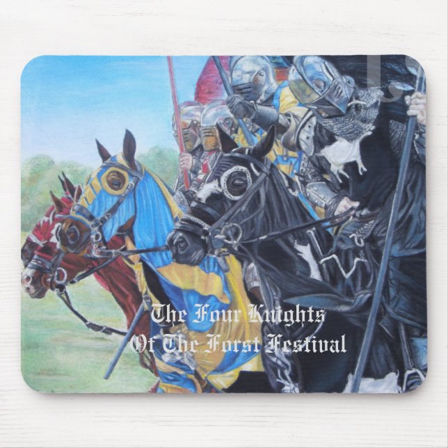 Mousepad cavaleiros medievais joujando em cavalos arte hist (Frente)