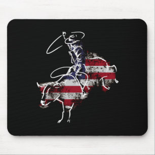 Mousepad Cavalgada de touro de rodeio americano retrô grung