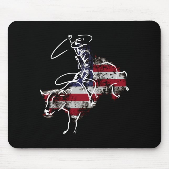 Mousepad Cavalgada de touro de rodeio americano retrô grung (Frente)