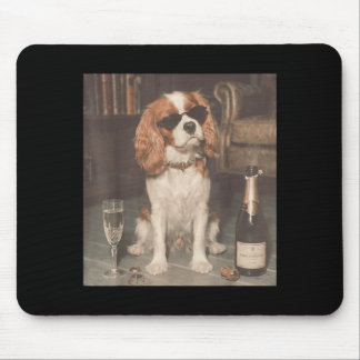 Mousepad Cavalier King Charles Bebendo Champanhe Engraçado