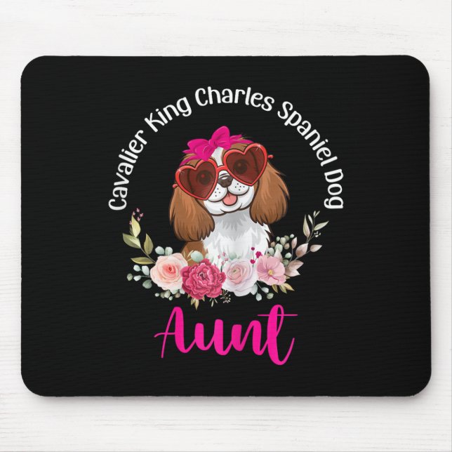 Mousepad Cavalier King Charles Spaniel Cachorro Tia Floral  (Frente)