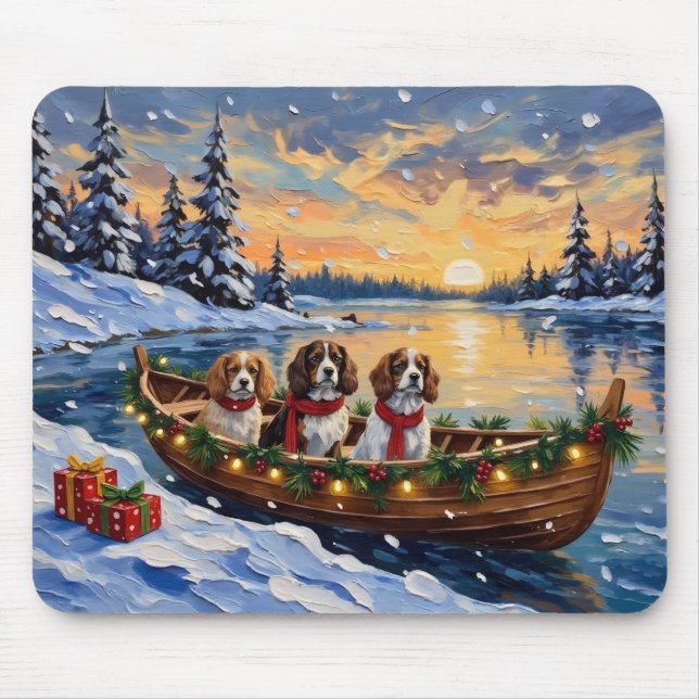 Mousepad Cavalier King Charles Spaniel Christmas Boat (Frente)