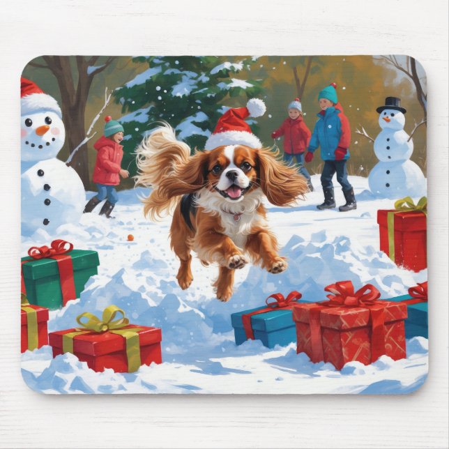 Mousepad Cavalier King Charles Spaniel na Neve com Natal  (Frente)