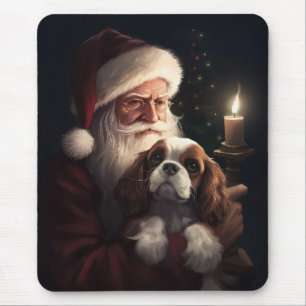 Mousepad Cavalier King com Papai Noel Natal Festivo