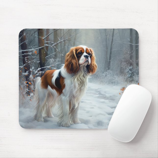 Mousepad Cavalier King Deixou Neve Natal Bruto (Com mouse)